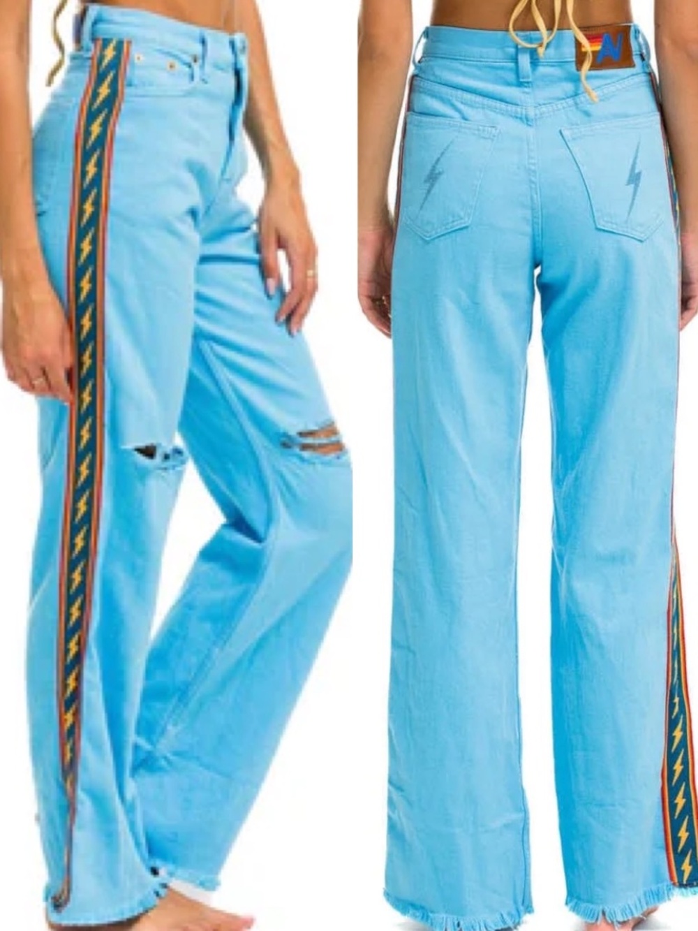 Aviator Nation NWT Bolt Stripe Hi Rise Wide-Leg Gypsy Jean (29)